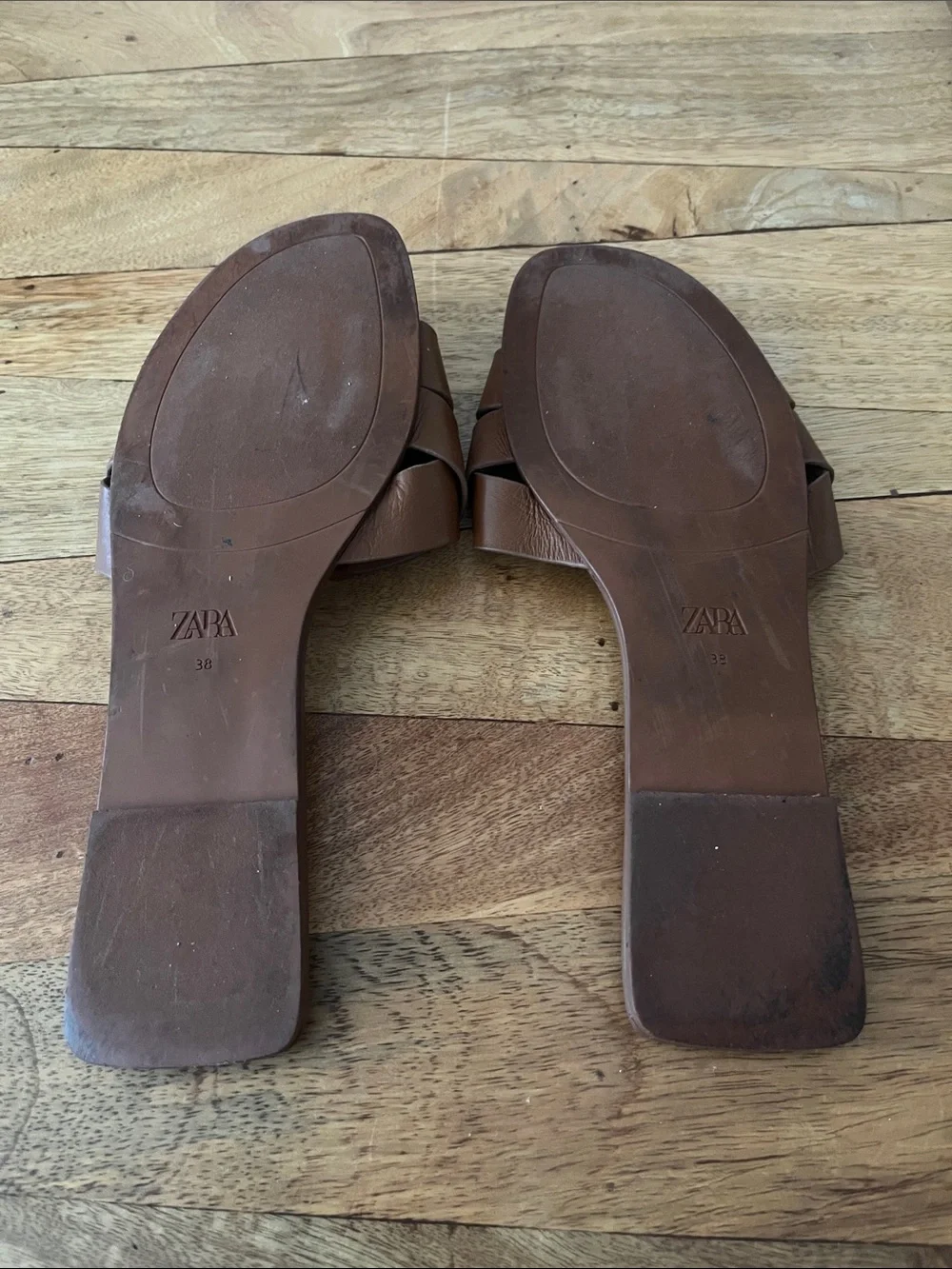 WOMENS ZARA BROWN WOVEN SLIDES SUMMER SANDALS FLATS US 7.5 / EU 38 - Picture 4 of 5
